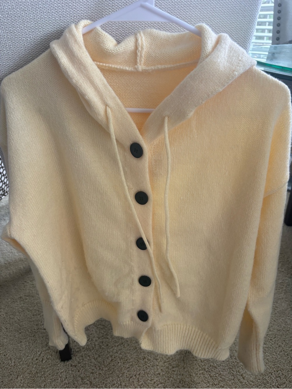 Source Unknown Pale Yellow Hooded Button-Front Women's Cardigan